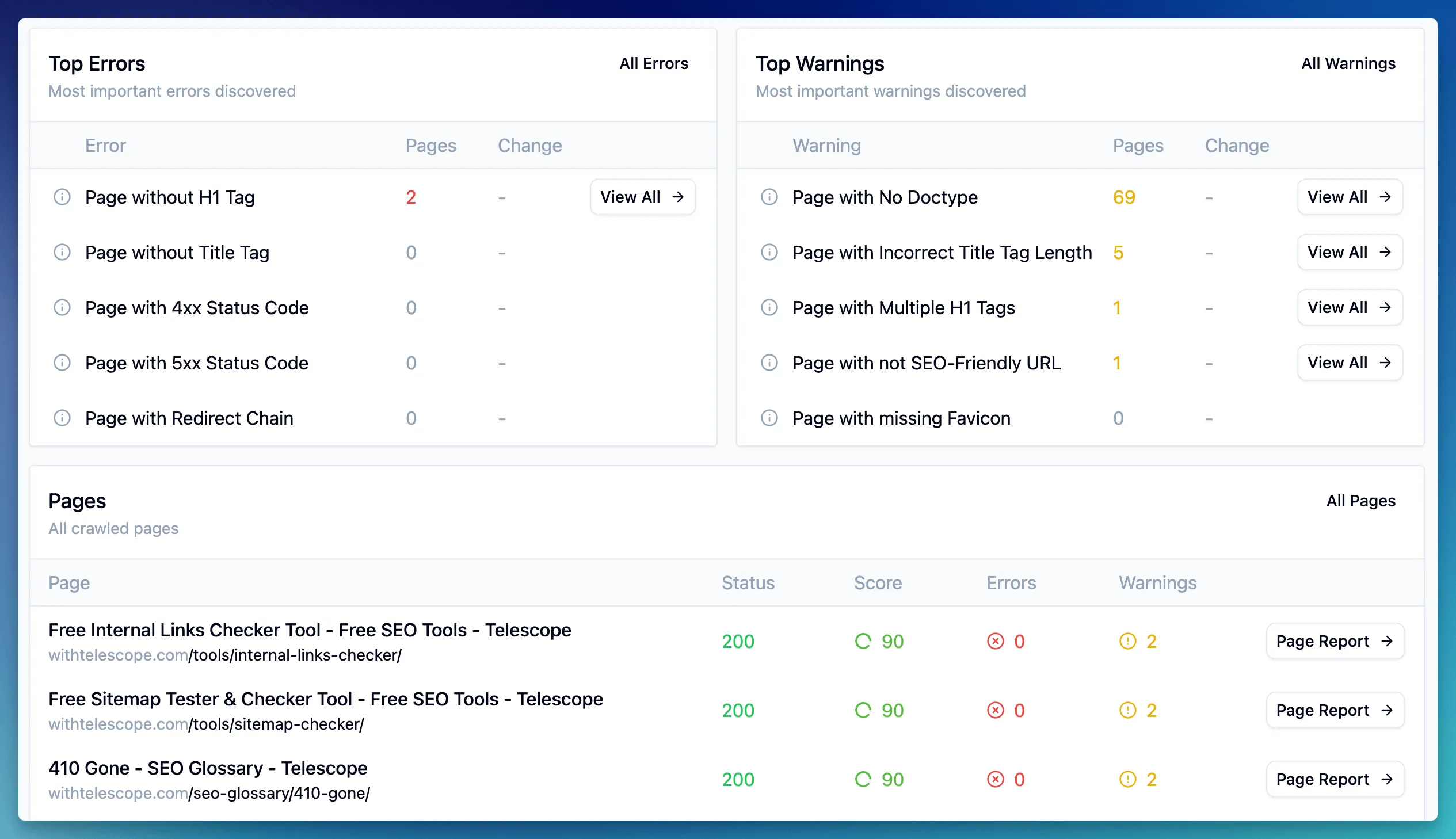 Screenshot of Audit Results Page