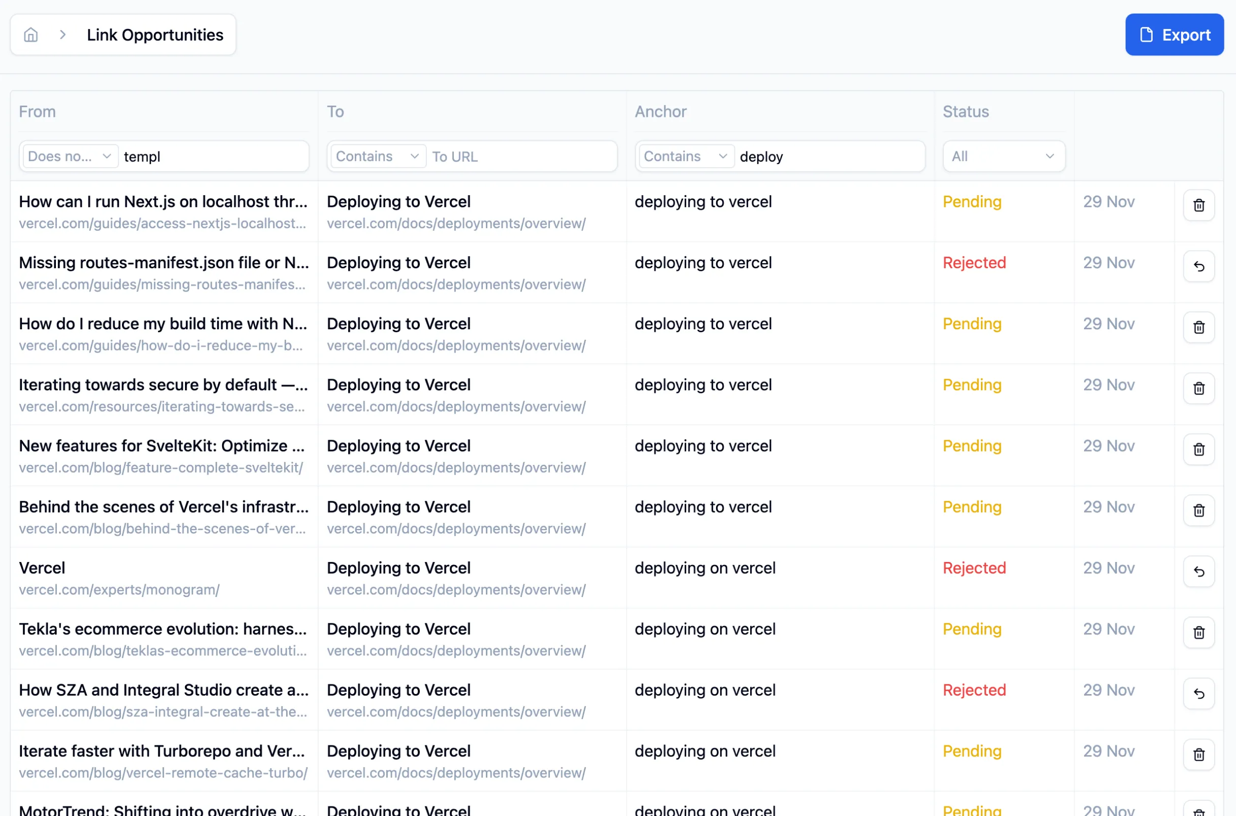 Internal Linking Tool Overview screenshot