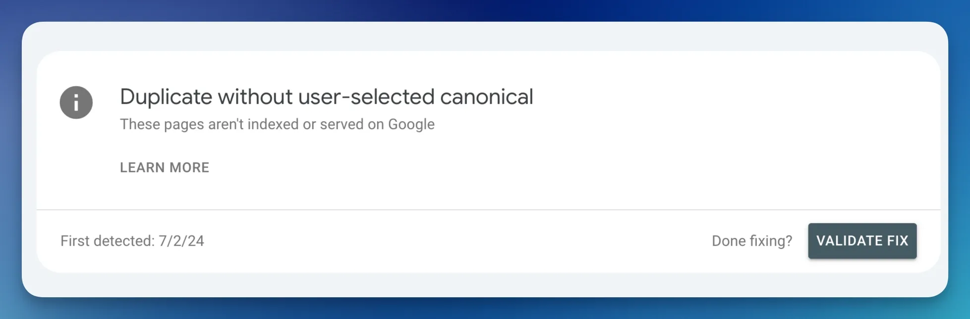 Duplicate without User-Selected Canonical screenshot